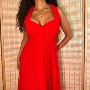 Elegant Red Halter Dress